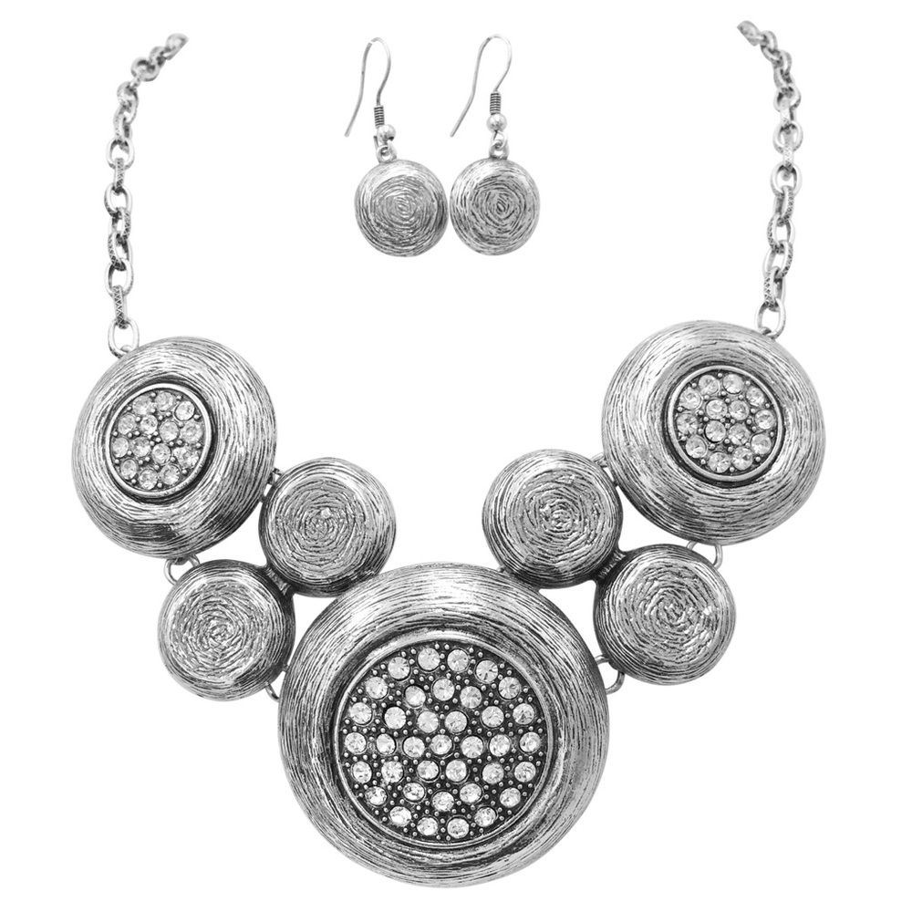 Chunky Circles Rhinestone Necklace Earrings Set